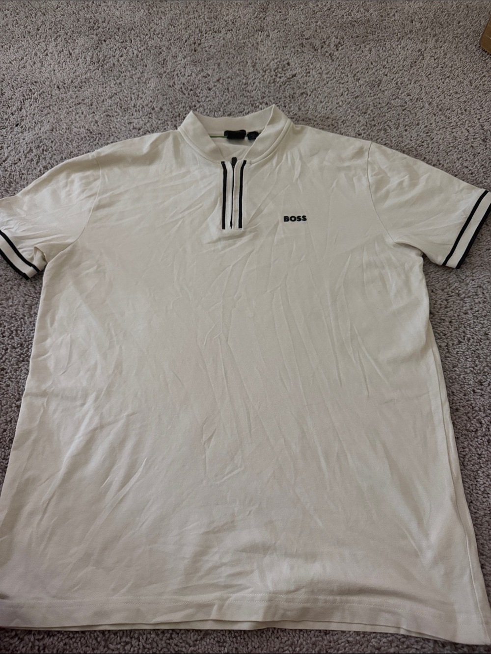 BOSS Cream Polo with Black Trim and Logo
